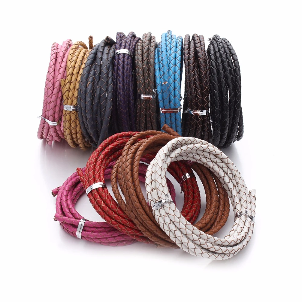 2meter/lots 3mm 4mm Genuine Braided Leather Cord for Leather Bracelet Making Round Leather Thread Rope Necklace Jewelry Making