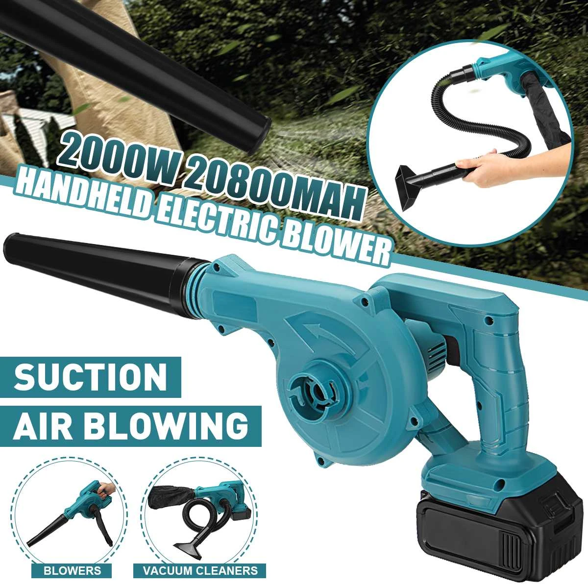 2 In 1 Cordless Electric Air Blower & Suction Handheld Leaf Computer Dust Collector Cleaner Turbo Fan For Makita 18V Battery