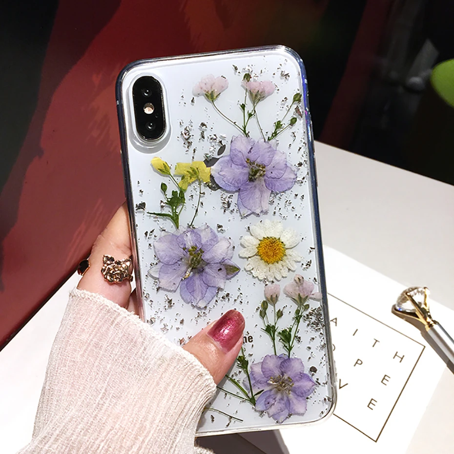 Qianliyao Dried Flower Silver foil Phone Cases For Samsung Galaxy A20 A30 A40 A50 A70 A51 A71 A32 A52 A72 Case Soft Floral Cover