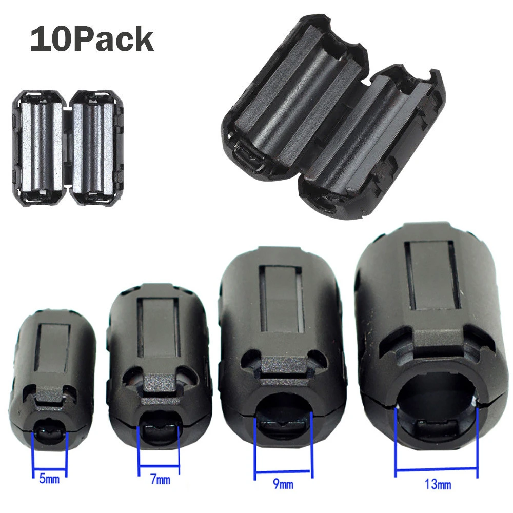 10Pcs Black Clip On Clamp RFI EMI Noise Core Filters Ferrite Core For 5mm 7mm 9mm 13mm Cable Connector Filters Holder #103