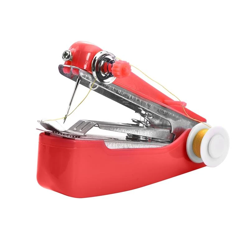 1pc Red Mini Manual Sewing Machine Simple Operation Sewing Tools Sewing Cloth Fabric Handy Needlework Tool