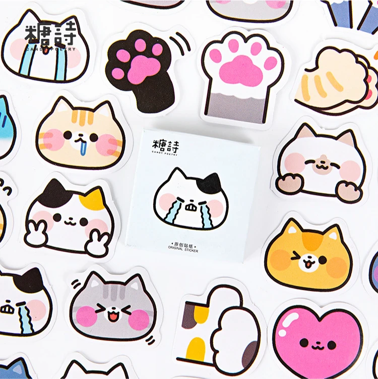 45 pcs/box Cute Meow battle Journal Decorative Stickers Scrapbooking Stick Label Diary Stationery Album animal cat Stickers