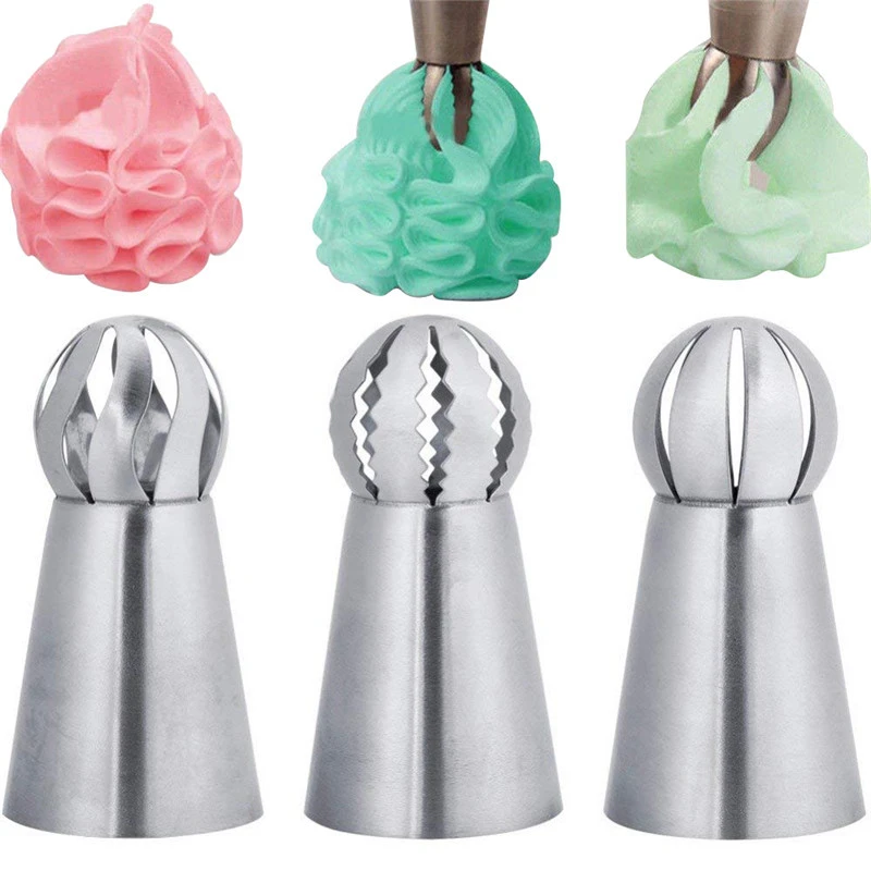 1PC/3Pcs Torch Russian Flower Icing Piping Nozzle Tips Sphere Ball Cake Decoration Kitchen Pastry Cupcake Baking Pastry Tools