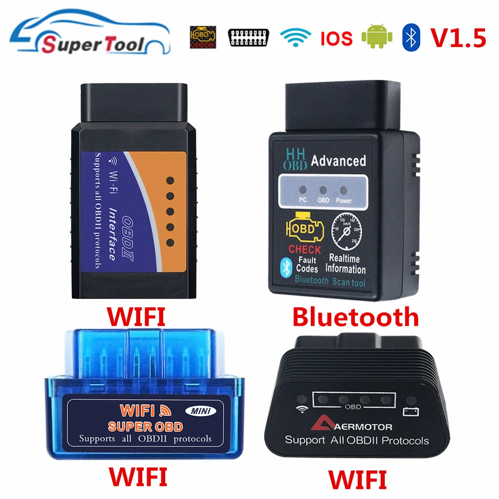 OBD2 Auto Scanner ELM327 Bluetooth/WIFI V1.5 OBDII ELM 327 BT/WI-FI 1.5 HHOBD HH OBD ELM327 Bluetooth V1.5/1.5 ELM 327 Switch On