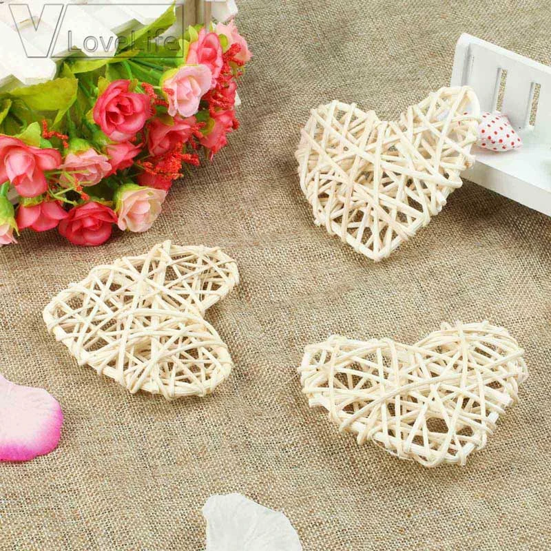 6/10pcs Rattan Heart Sepak Takraw Colorful Rattan Ball Wedding Party Love Valentines Day Decor DIY Home Table Decoration