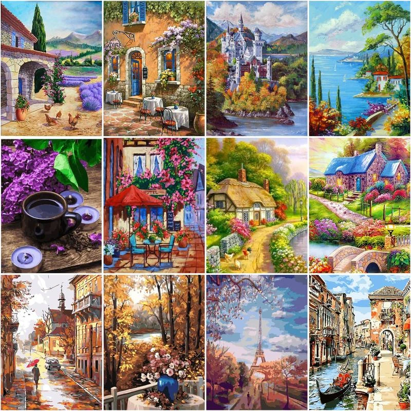 GATYZTORY Frame DIY Oil Paint By Numbers Kits For Adults Countryside Landscape Diy Gift Acrylic Paint By Numbers For Home Decor