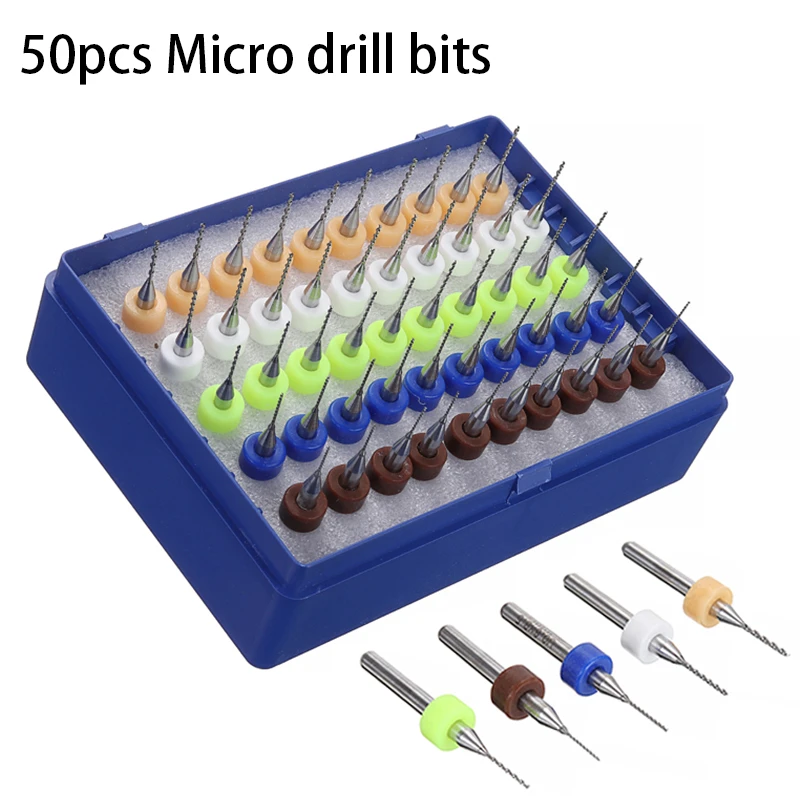 50pcs/kit 0.5-0.9mm Print Circuit Board Drill Bits Tungsten Micro Drill Bits Twist Drill PCB Circuit Board Engraving Tool