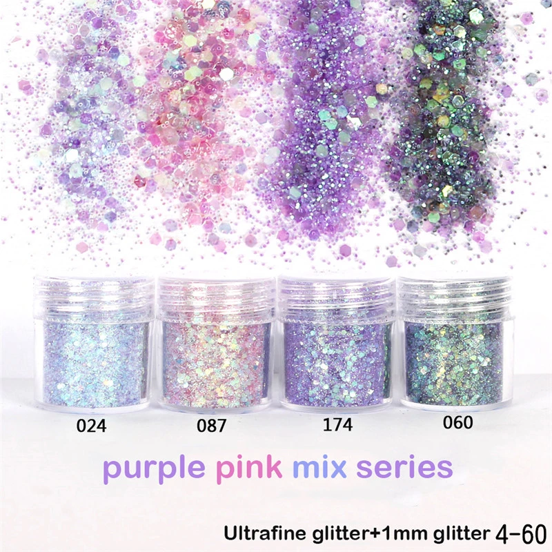 Purple Pink Mix Series Makeup Spangles 1Jar UntraFine Nail UntraFine Glitter Power Hexagon Mix Flake For Face Body Eye Nails Art