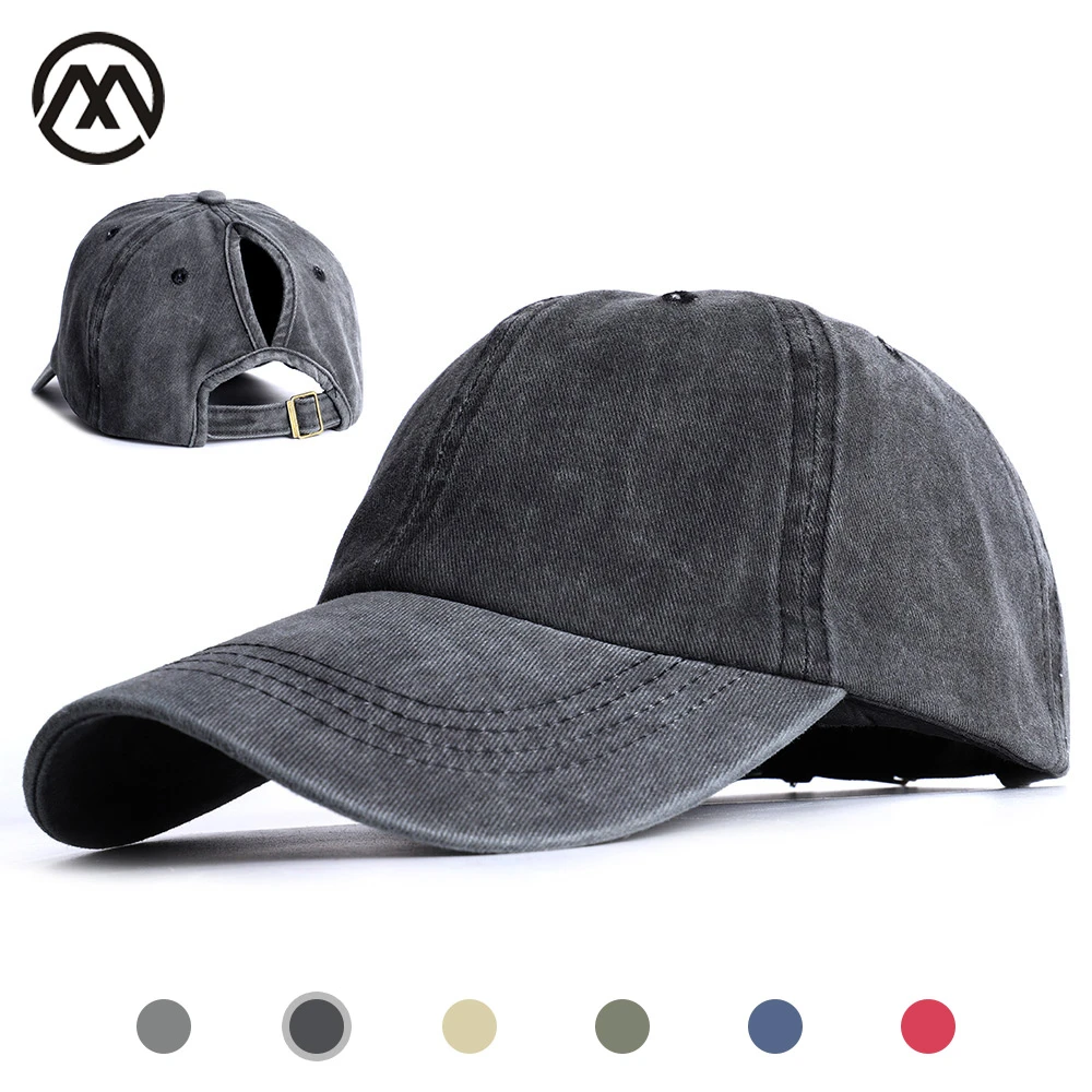 Female ponytail baseball cap spring ladies hat bean bone woman ponytail hat solid color classic retro fashion hat cotton new