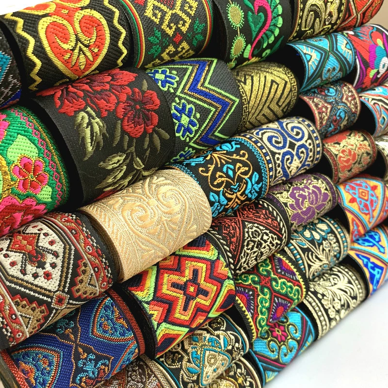 ZERZEEMOOY HOT 3 Yards 50mm Vintage Ethnic Embroidery Lace Ribbon Boho Lace Trim DIY Clothes Bag Accessories Embroidered Fabric