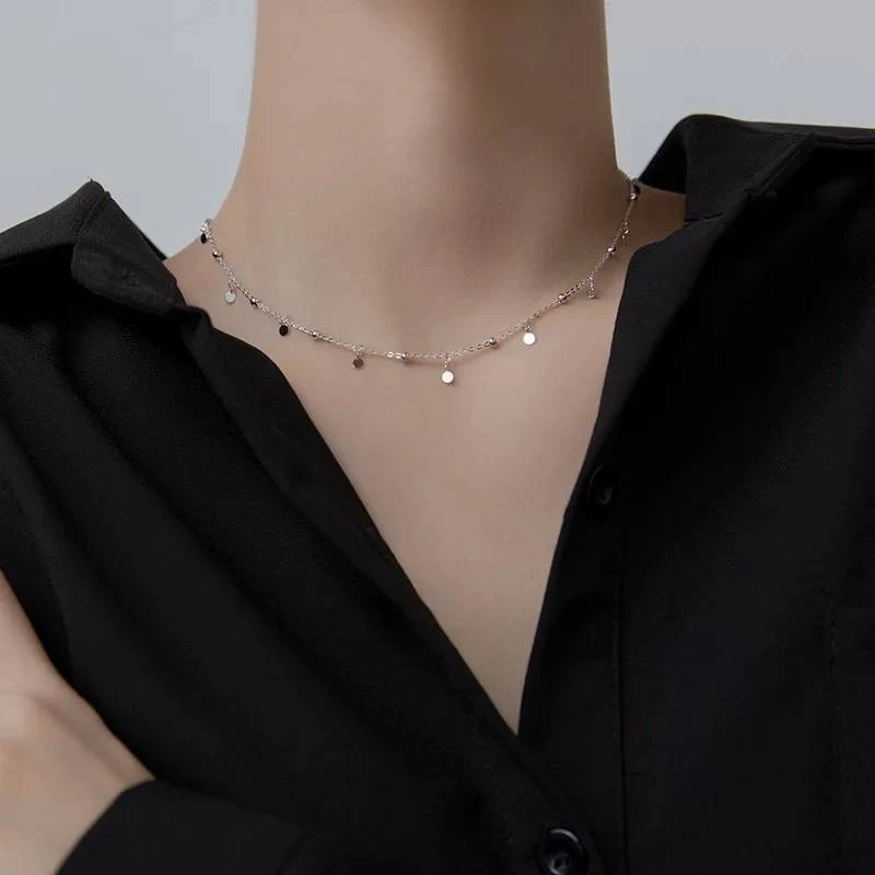 Hot Sale 925 Sterling Silver Necklace Multi-Circle Bead Chain Shiny Round Clavicle Chain Female Party Necklace Jewelry NK042