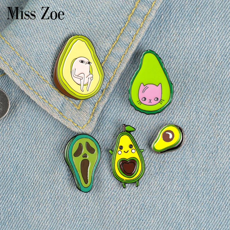 Avocado Enamel Pins Custom Fresh Fruit Brooches Bag Clothes Lapel Pin Cartoon Ghost Cat Pear Badge Funny Meme Jewelry Gift Kids