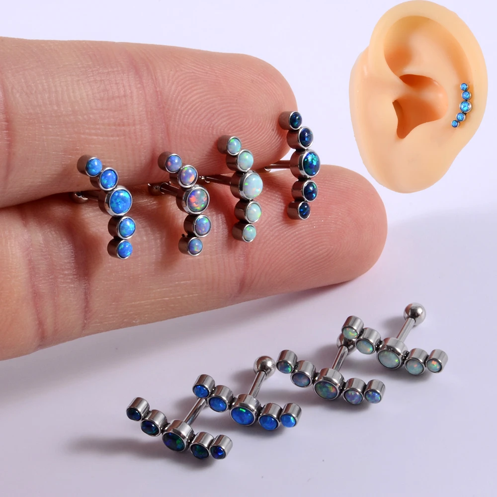 1PC Surgical Steel Five Opal Ear Tragus Cartilage Stud Helix Piercing Earrings Crystal Ear Lobe Piercing  Barbell Jewelry