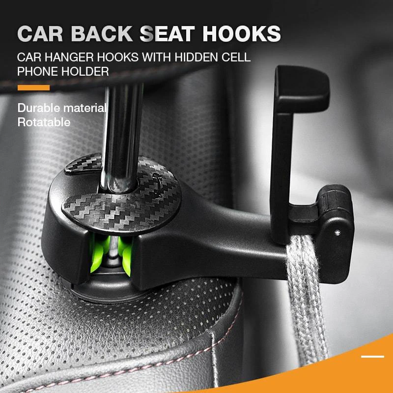 Back Hook 2 in 1 Car Headrest Hook with Phone Holder Seat Back Hanger for Bag Handbag Purse Grocery Cloth Foldble Clips Organiz