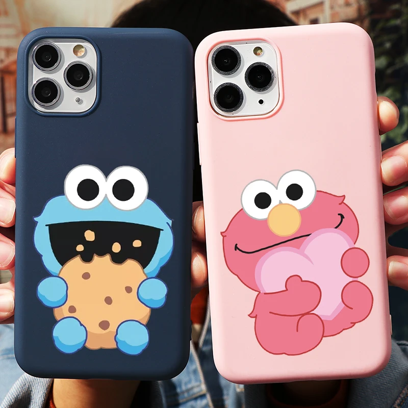 Cartoon Cute Sesame Cookie Monster Case For iPhone 11 12 13 mini Pro Max 5 5S TPU For iPhone 6 6s 7 8 Plus X XR XS Max SE2 Cover