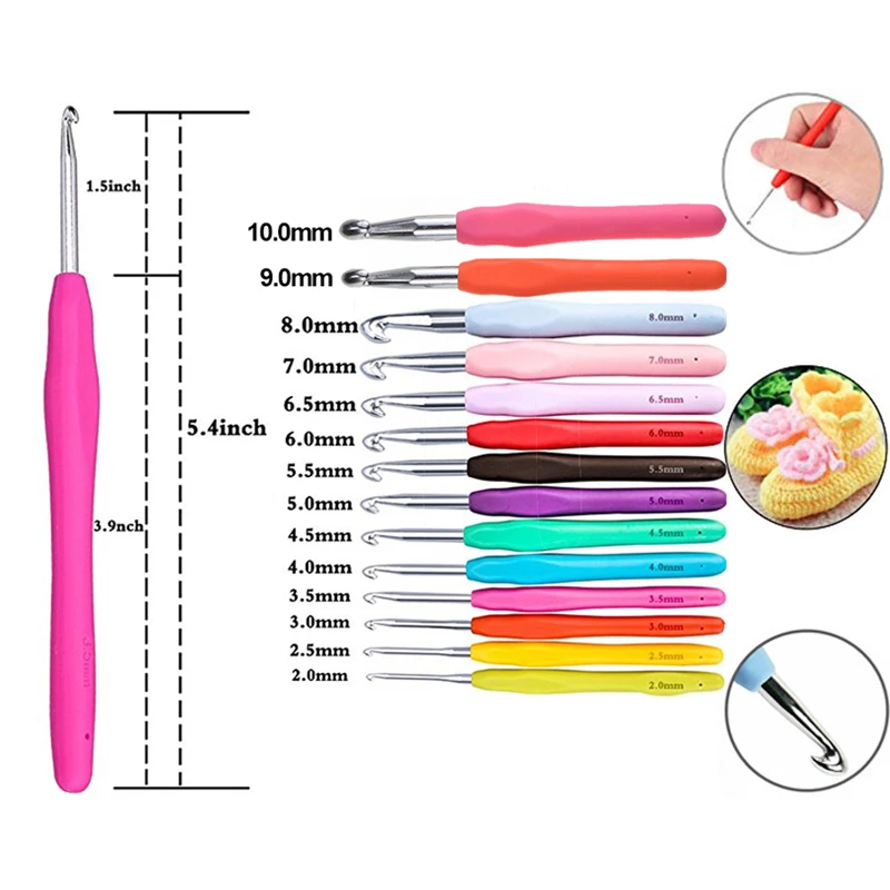 1 Piece Crochet Needle Hook 18 Sizes 1.0mm-10.0mm Soft Grips Crochet Needles Yarn Weave Knitting Needles Hook for Any Yarns