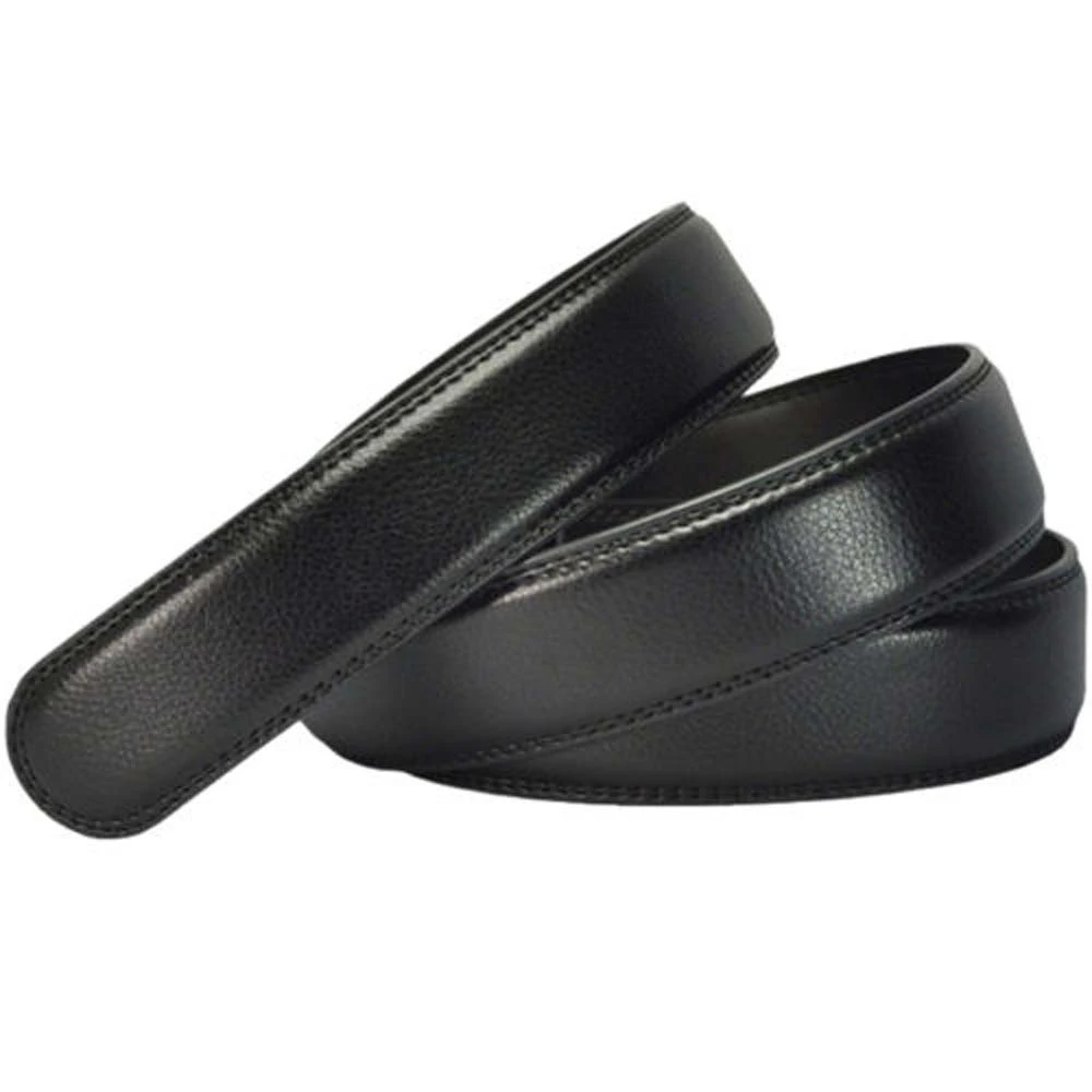 Luxury Men's Leather Automatic Ribbon Waist Strap Belt Without Buckle Black Bussiness Belt PU Leather 3.5cm*110-120cm Hot Sale