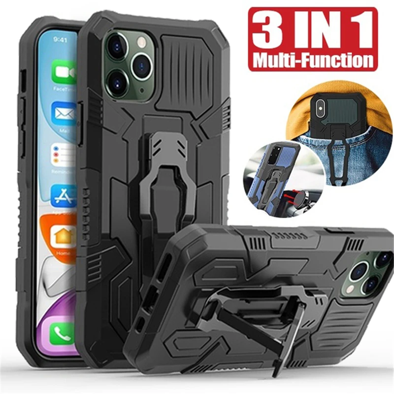 Shockproof Armor Vehicle Magnetic Case for IPhone 7 8 Plus X XR Xs 12 Mini 11 Pro MAX SE Back Clip Multi-function Bracket Cover
