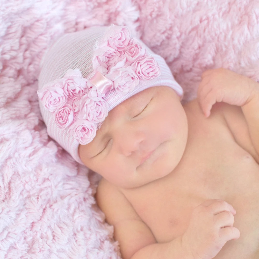 Pink Blue Baby Infant Beanie Cap Hospital Hat Flower Baby Take Home Hat Perfect Newborn Gift Baby Hat SW121