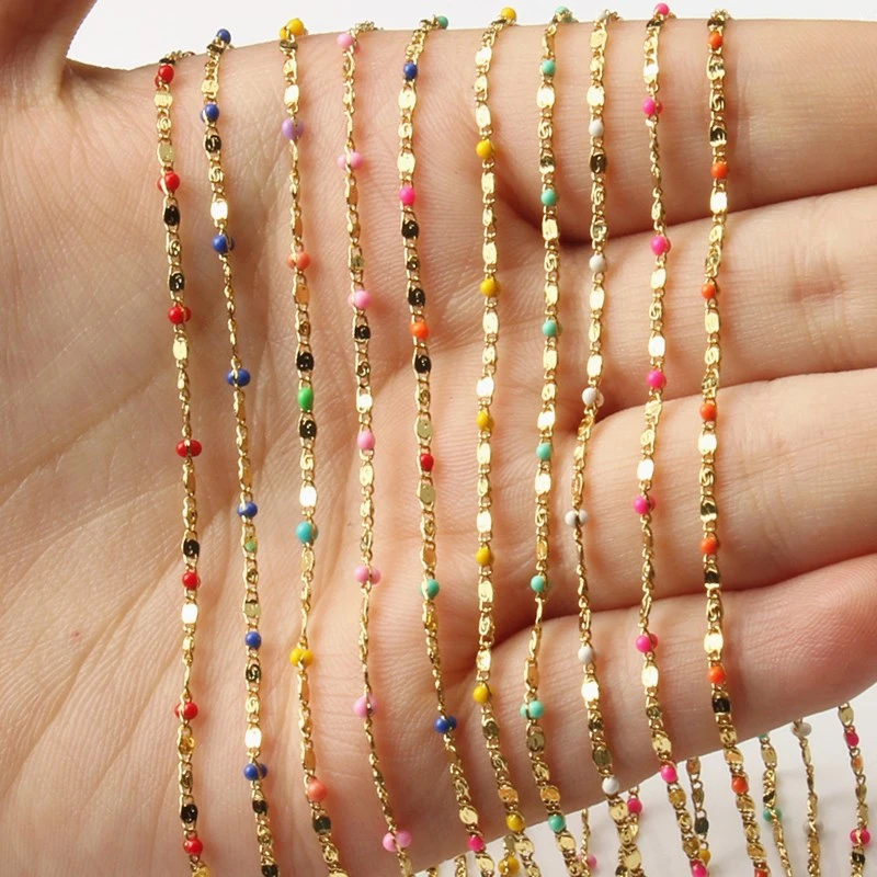 1 Meter Handmade Gold Wire Wrapped Rosary Chain stone Beads Chains for Jewelry Making DIY Necklace Bracelet Anklet Accessories