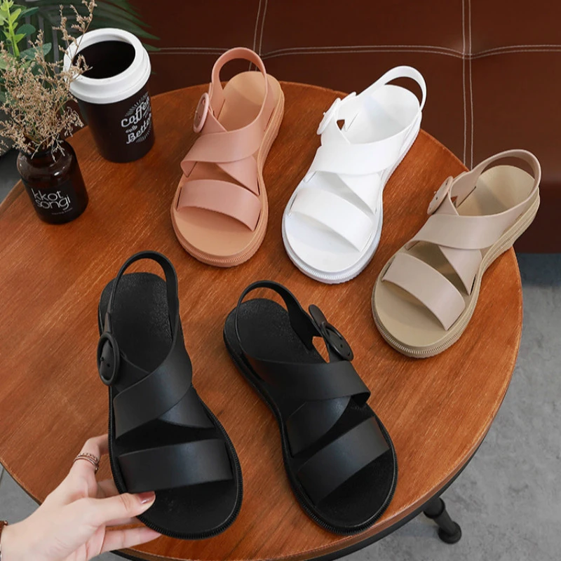 SWONCO PVC Sandals Shoes Women Summer Casaul Shoes 2020 New Plastic Rome Platform Sandals For Women White Shoes Jelly Sandals