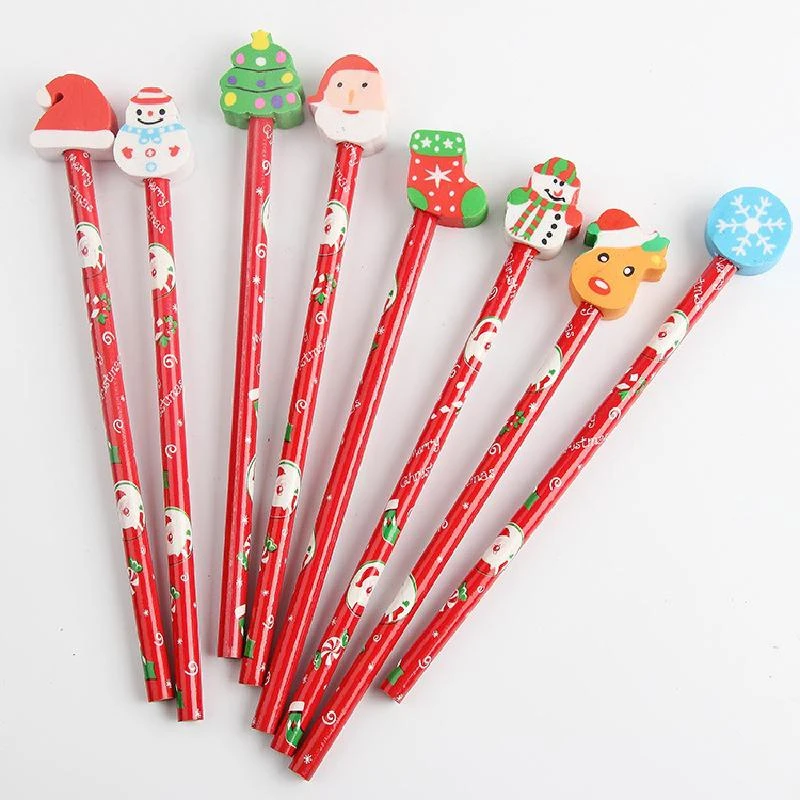 10/20/30/40/50pcs Creative Pen Kawaii Christmas HB Wood Pencils with Eraser Kids Gift Promotion Gifts Pen School Stationery