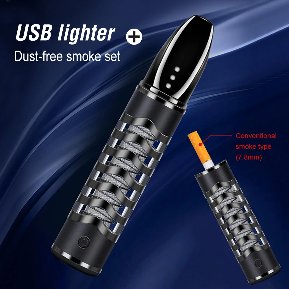 Luxury Ashtray Cigarette Holder With USB Tungsten Coil Lighter Anti-dirty Ash Collection Slim Size Cigarettes Filter For Car Use