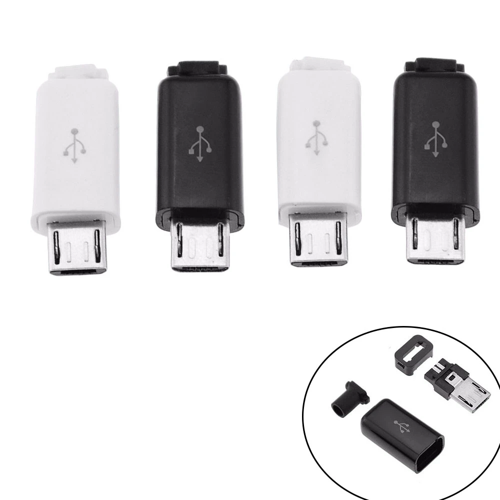10PCS 4 in 1 Micro USB Male connector plug Black/White welding Data OTG line interface DIY data cable accessories