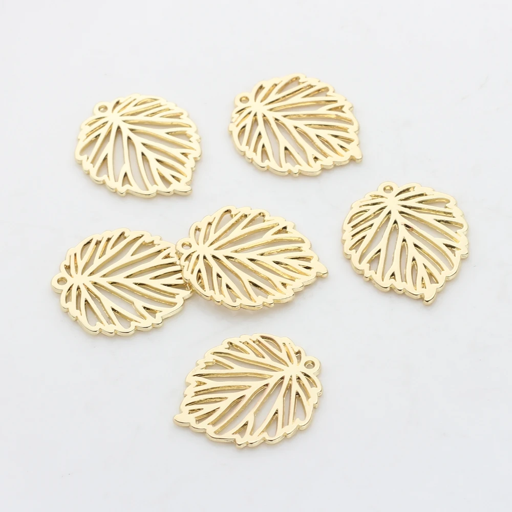 22mm 10pcs/lot Fashion Zinc Alloy Charms Pendant Gold Hollow Leaves Shape Charms for DIY Jewelry Making Finding Accessories