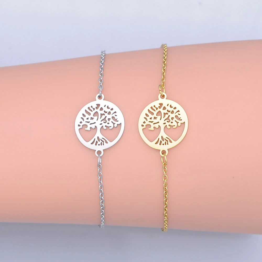 100% Stainless Steel Dainty Round Tree Of Life Charm Bracelet For Women Wholesale Factory Sale Amazing Quality Super Quality