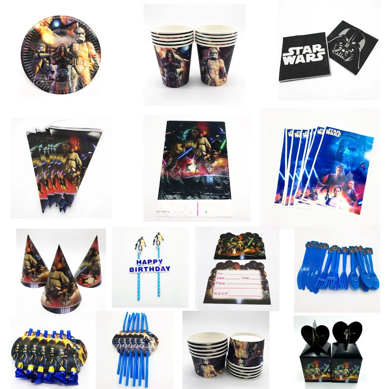 Disney Star Wars Theme Birthday Party Supplies Disposable Tableware Paper Cup Plate Straw Napkins Tablecloths Gift Decoration