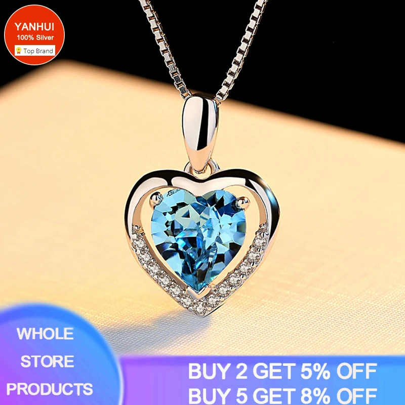 YANHUI New Luxury Crystal CZ Heart Pendant Choker Necklace 925 Sterling Silver Chain Necklaces For Women Wedding Jewelry Gifts