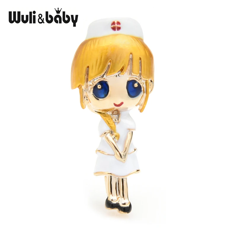 Wuli&baby Gold Hair Nurse Brooches Women Hospital Uniform Doctor Brooch Pins Gifts