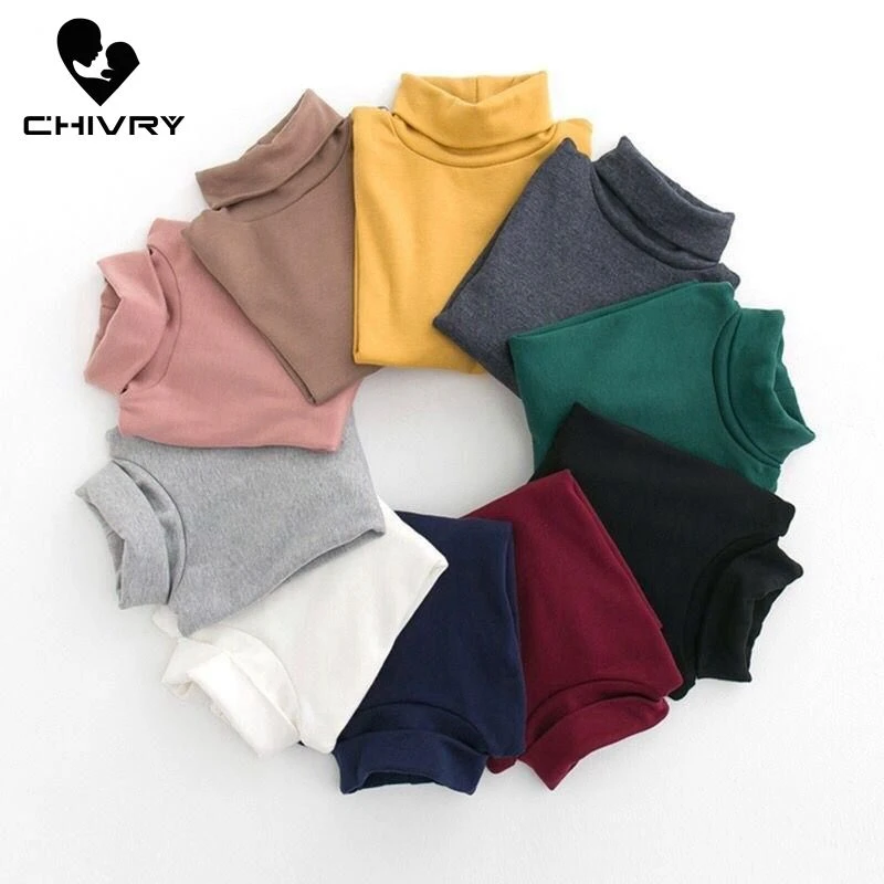 New 2021 Autumn Winter Boys Girls Kids Fashion Solid T Shirt Tops Children O-neck Long Sleeve Warm Casual T-shirts Sweatshirt