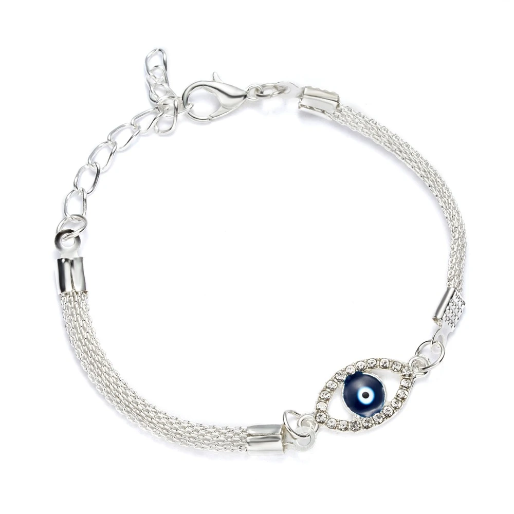 Luxury Silver Plated Charm Bracelets CZ Crystal Blue Evil Eye Bracelet Enamel Turkish Lucky Eye Beads Bracelet for Women Jewelry