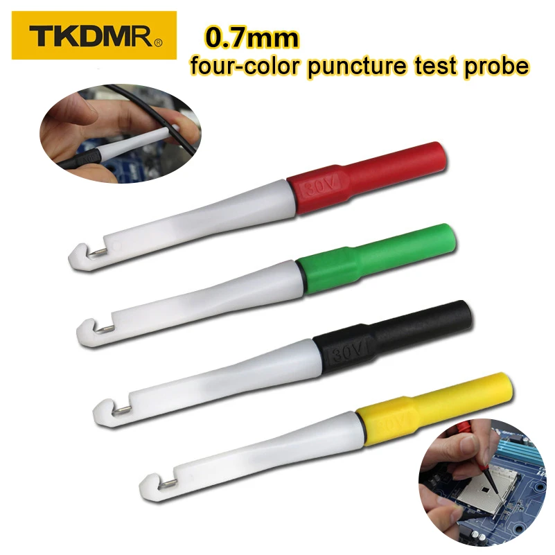TKDMR 4mm Socket Insulation Piercing Needle Non-destructive Back Probe Pin Test Probes Red/Black/Yellow/Green Mini Wire Piercer