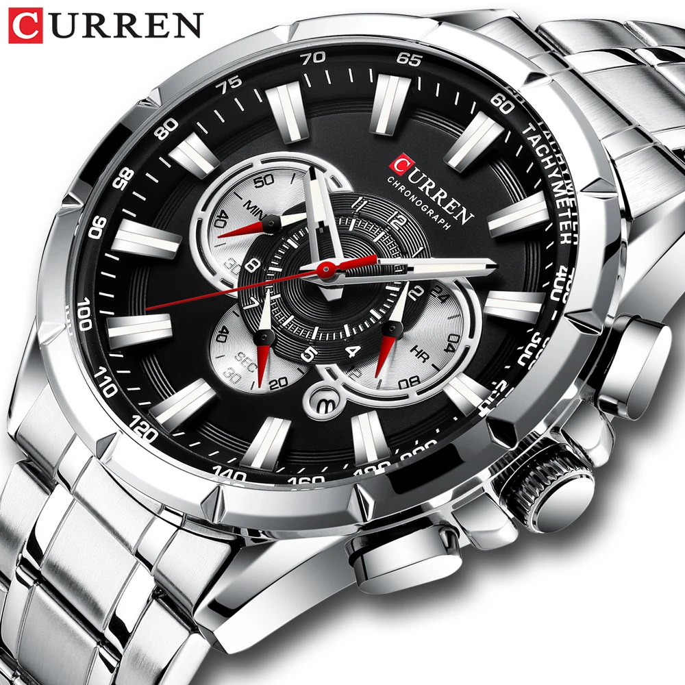 Sports Watches Men‘s Luxury Brand CURREN Stainless Steel Quartz Watch Chronograph Date Wristwatch Fashion Business Male Clock