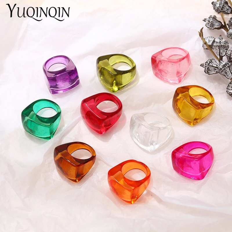 2021 New Chic Candy Colors Transparent Resin Acrylic Rings For Girls Geometric Irregular Women's rings Vintage Fashion Rings