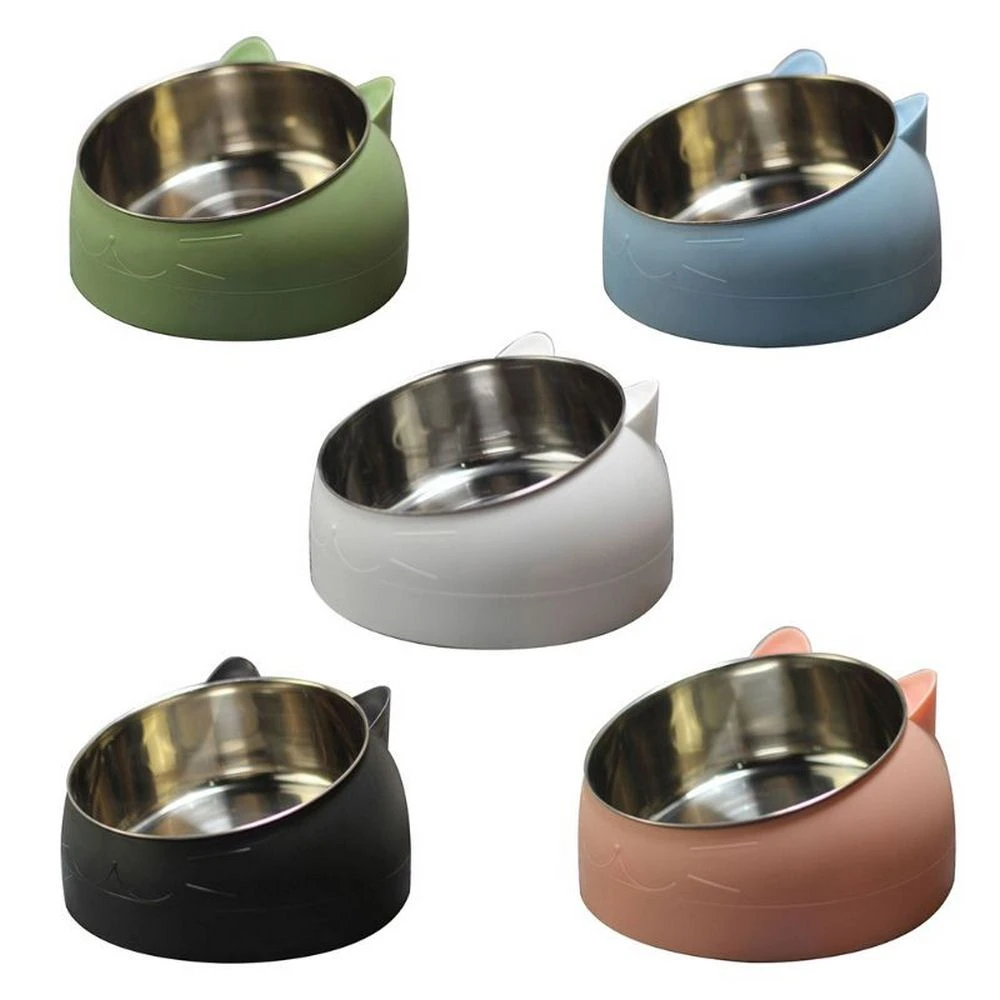 Cat Dog Bowl 15 Degrees Raised Stainless Steel Cat Bowls Safeguard Neck Puppy Cat Feeder Non-slip Crash Elevated Cats ​Food Bowl