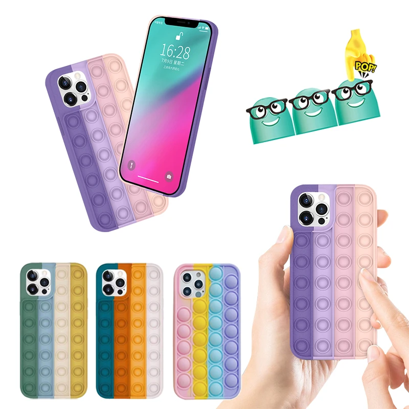 Anti Stress Fidget Toys Phone Case for IPhone 11 12 Pro Max XS X XR 7 8 6S 6 Silicone Cases Cover Push Bubbles Stress Relief Toy