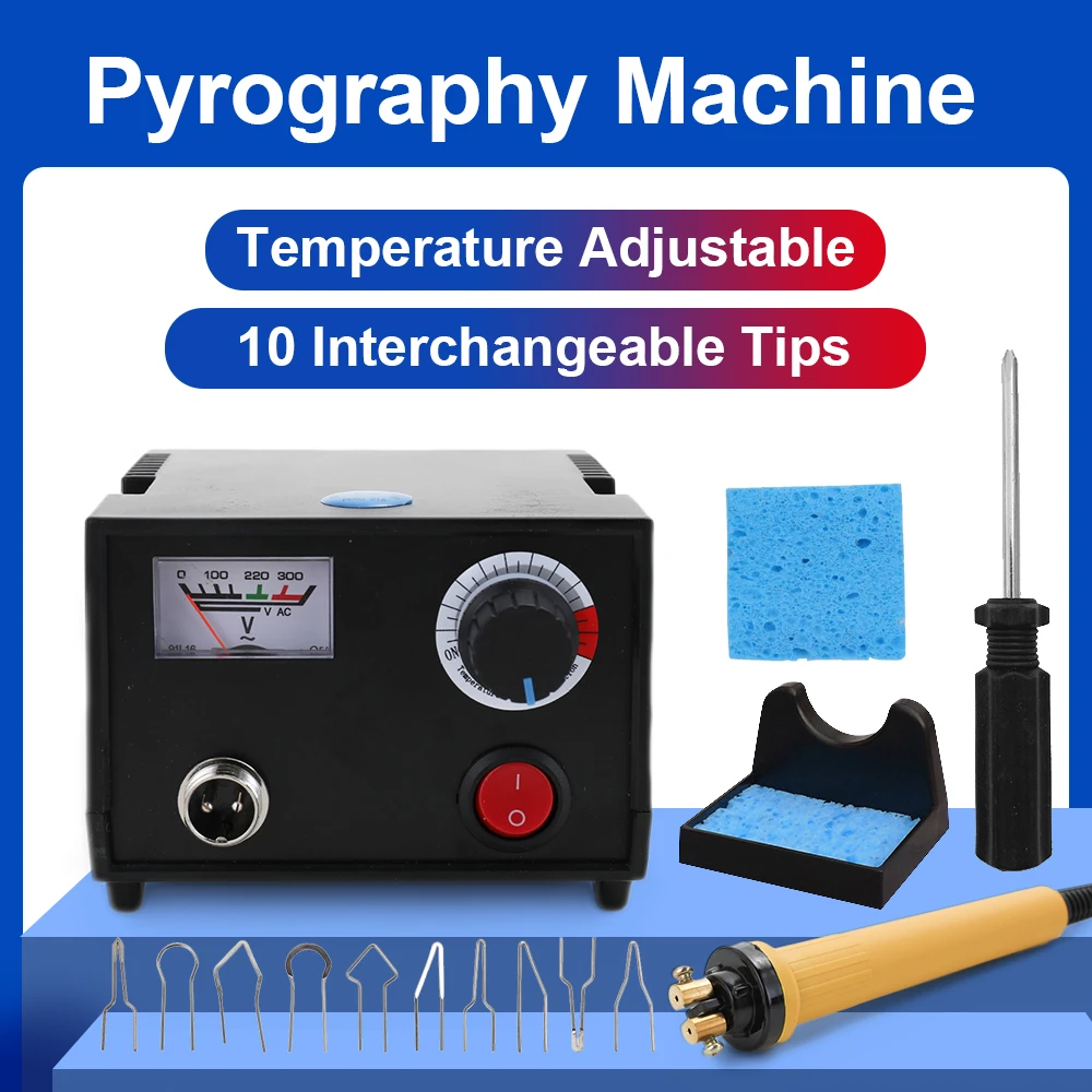 110V/220V Adjustable Temperature Wood Burner Pyrography Pen Burning Machine Gourd Crafts Tool Set With Welding Wire