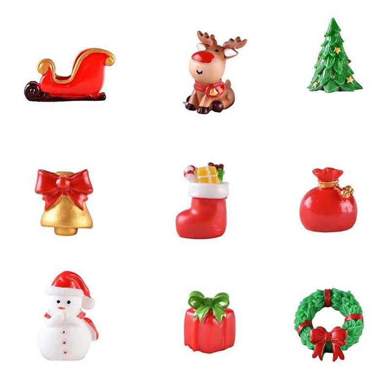 1PC Resin Materials Miniature Christmas Santa Claus Snowman Trees Elk Gift Bags Socks Micro-landscape Decorations Ornament DIY