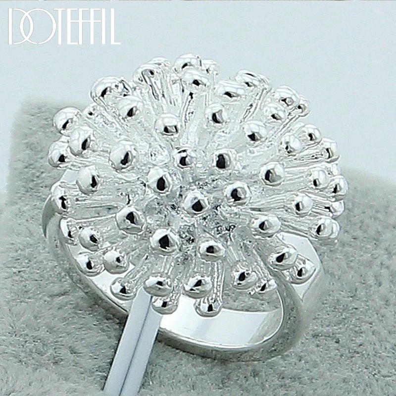 DOTEFFIL 925 Sterling Silver Firework Coral Ring Woman Fashion Wedding Engagement Silver Jewelry