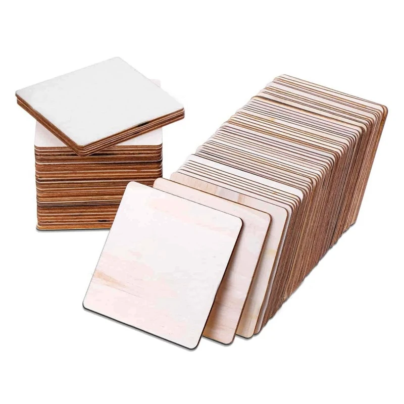 1Pcs 10x10cm Unfinished Wood Pieces Square Blank Wood Natural Slices for DIY Crafts Painting Staining Coasters