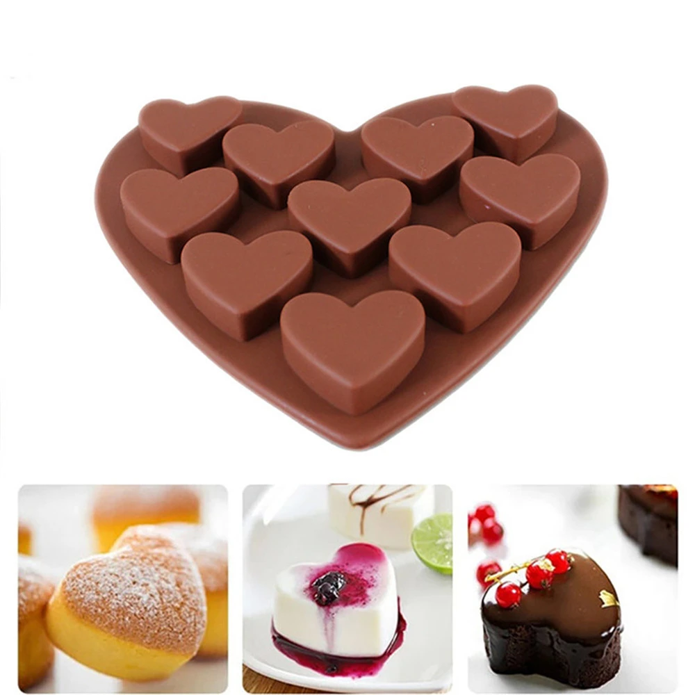 1PC DIY Silicone Cake Mold 10-Cavity Love Heart Shaped Silicone Molds Fondant Cake Chocolate Mold For Kitchen Accessories Mold