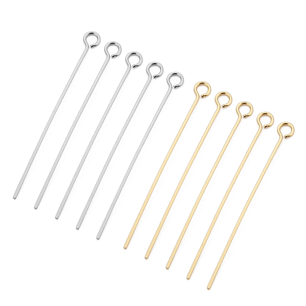 100pcs Stainless Steel 9 Eye Pin Gold Silver Tone 0.6mm Thick Loop Eyepin Findings for DIY Handmade Earring Jewelry Making