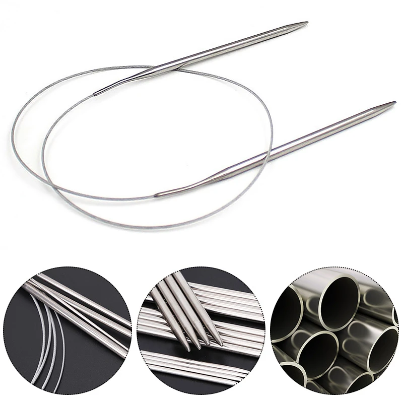 80cm Stainless Steel Circular Knitting Needles Knitting Pins Crochet Weaving Pins Knitting Size 2.0-10 MM Needlework Tools