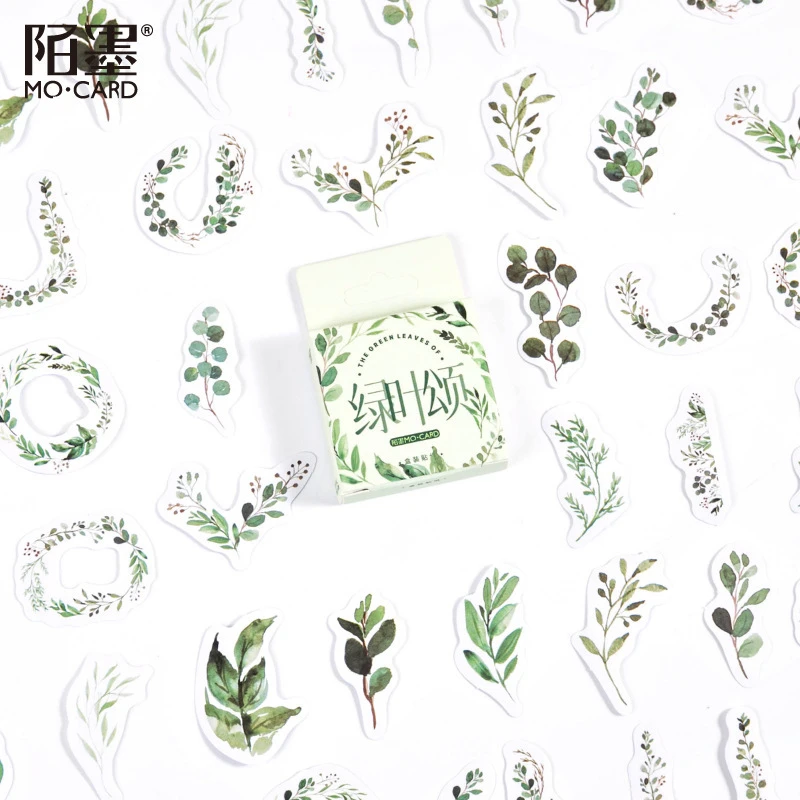 46 Pcs Natural Green Plants Stickers Decal For Diary Planner Album Scrapbook Diy Craft Gift Kids