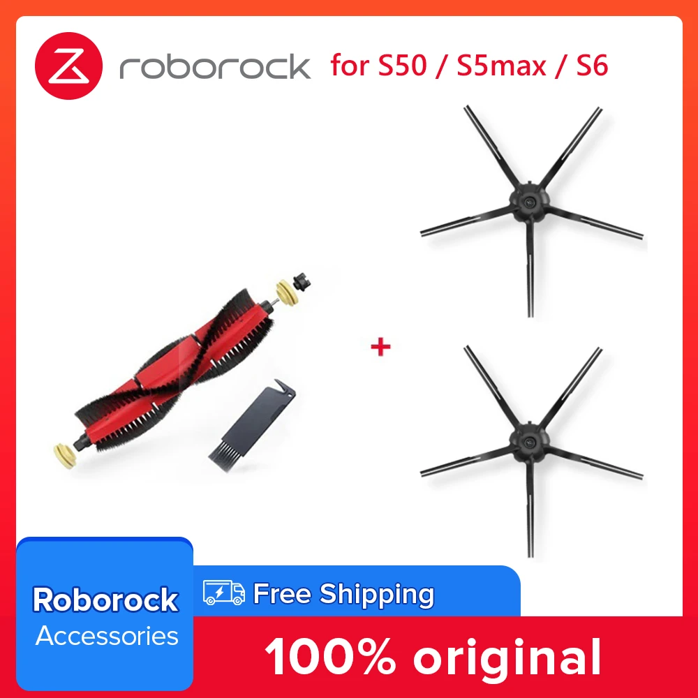 Roborock Original Spare Kits For Roborock S6 S50 S5max S6Max V  Cleaning Brushes Detachable Main brush,2pcs black side brush