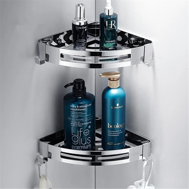 Bathroom Accessories Wall Shelf Kitchen Organizer Sucker Wall Mounted Stainless Steel Storage Corner Shelf Kitchen No Punch Hook